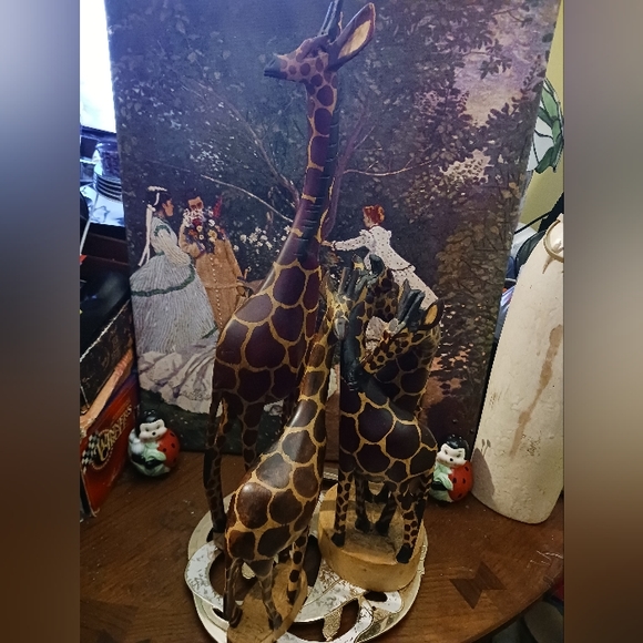 🪵Family Of Giraffe(4)Wood Sculpture  African Art Hand Carved Made In Kenya🇰🇪 - Picture 9 of 16